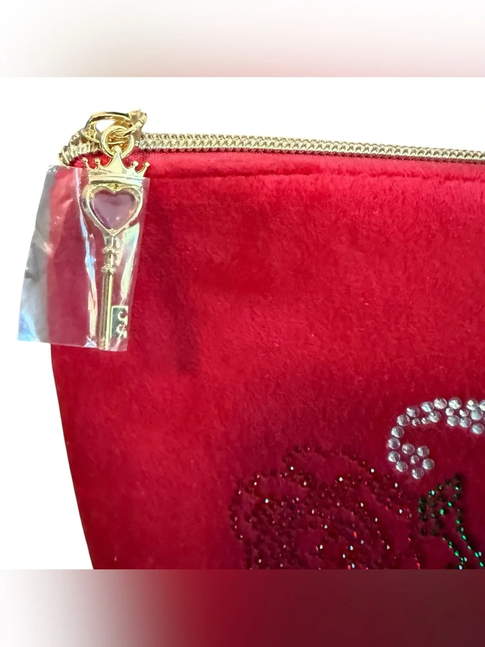 ♥️JUICY COUTURE♥️Red Velour Cosmetic Bag w/ Rhinestone Logo/NWOT